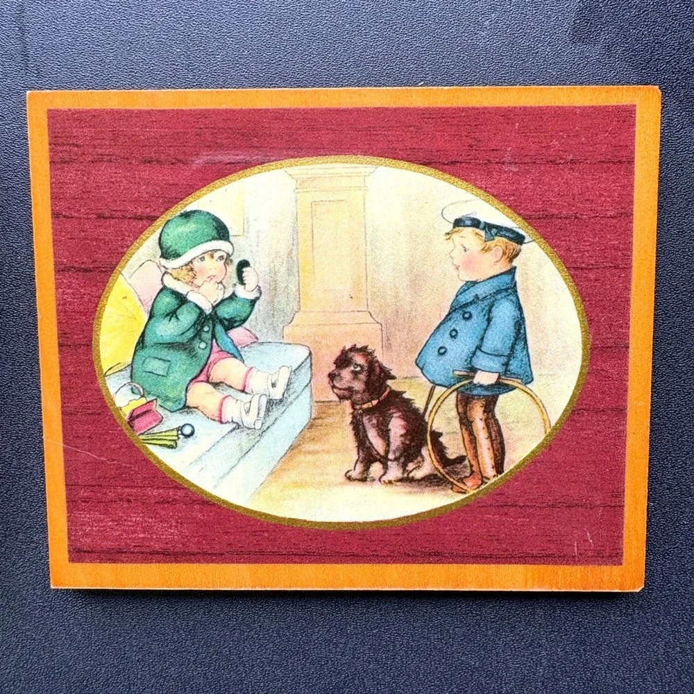 Vintage Style Wooden Wall Plaques Set of 2 Children and Dogs Storybook Art Decor